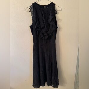 Lauren Ralph Lauren 100% silk Black with white microdots Ruffle Maxi Dress, 12